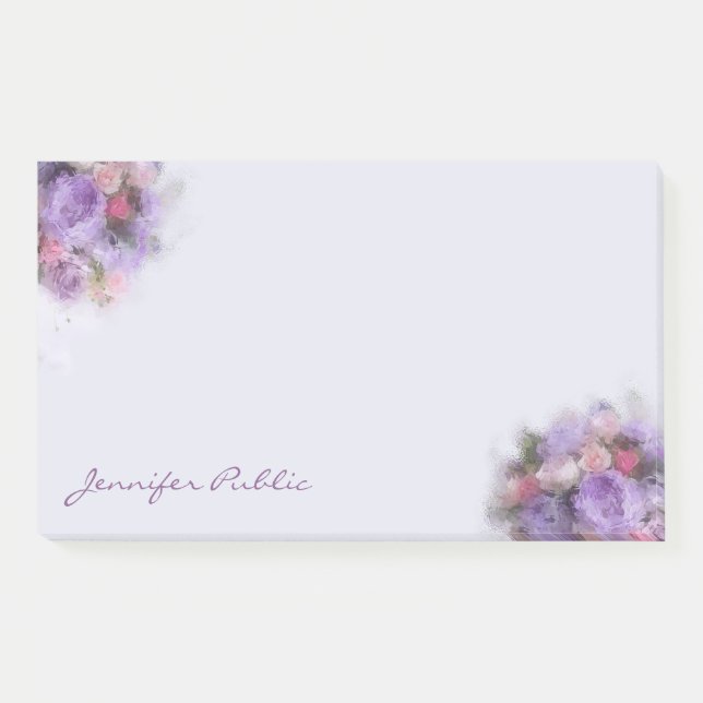 Elegant Art Template Oil Colour Flowers Hand Scrip Post-it Notes (Front)