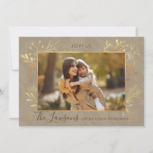 Elegant Artisan Gold Leaves Photo Holiday Card