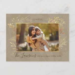 Elegant Artisan Gold Leaves Photo Holiday Postcard