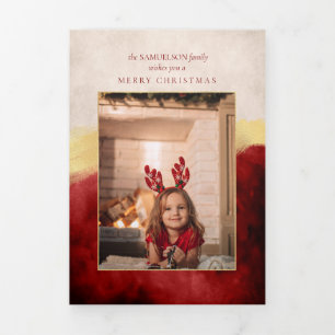 Elegant Artisan Red w/Gold Brush Stroke Photo Tri-Fold Card