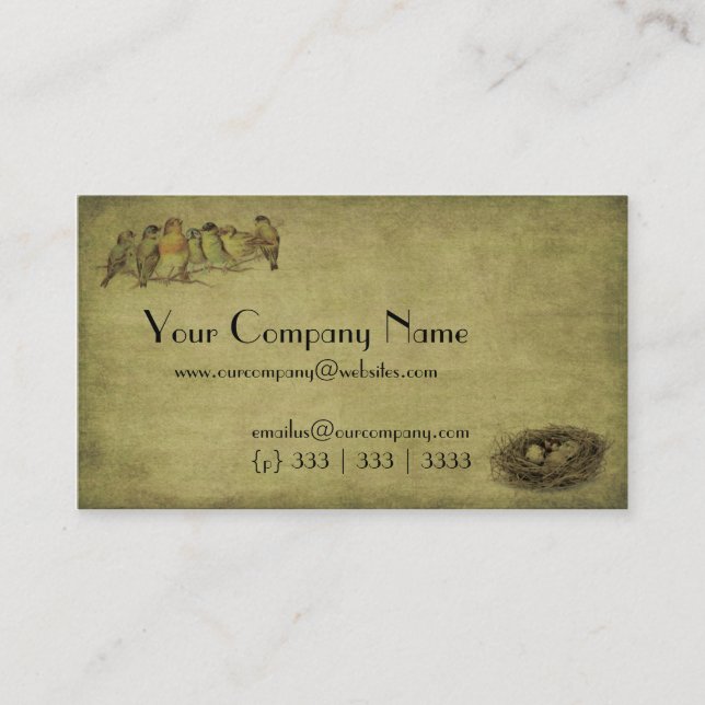 Elegant & Artistic Birds And Nest- Business Card (Front)