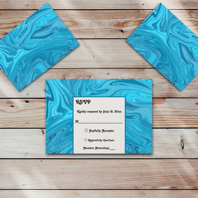 Elegant Artistic Blue Abstract Paint Wedding RSVP Card (Creator Uploaded)