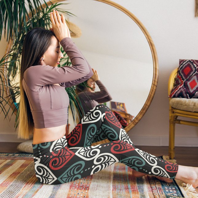 Elegant Artistic Ethnic Black Red White Pattern Leggings (Creator Uploaded)