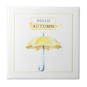 Elegant & Artistic Golden Autumn Umbrella Drawing Ceramic Tile