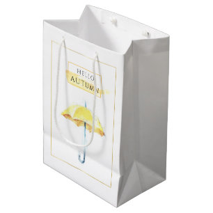 Elegant & Artistic Golden Autumn Umbrella Drawing Medium Gift Bag