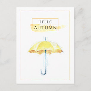 Elegant & Artistic Golden Autumn Umbrella Drawing Postcard