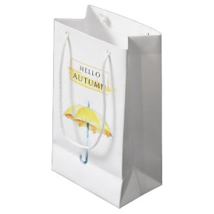 Elegant & Artistic Golden Autumn Umbrella Drawing Small Gift Bag