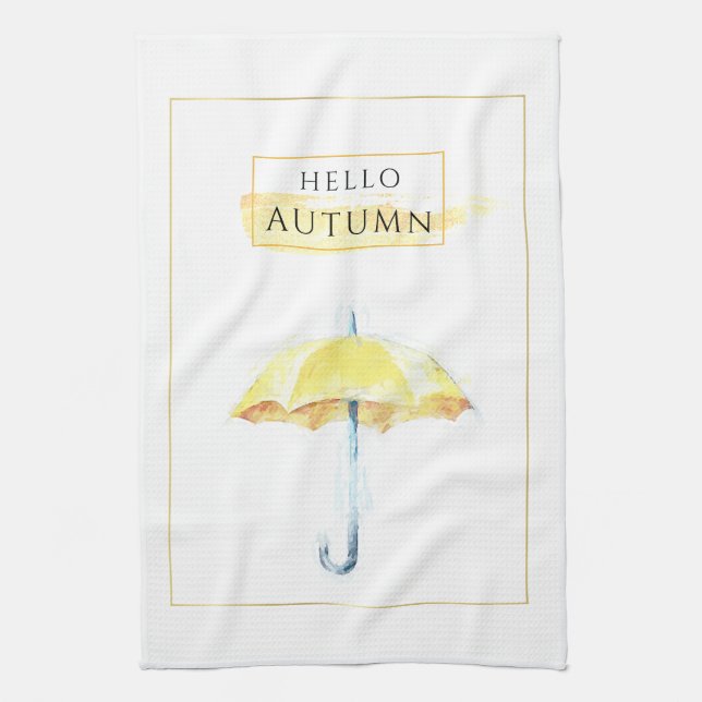 Elegant & Artistic Golden Autumn Umbrella Drawing Tea Towel (Vertical)