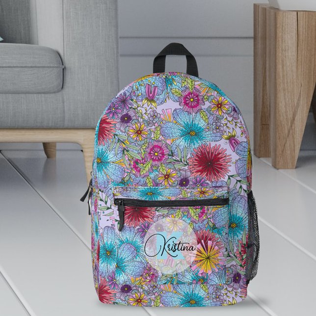 Elegant Artistic Vibrant Floral Hand-Drawn  Printed Backpack (Creator Uploaded)
