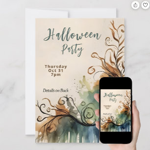 Elegant artistic watercolor Halloween Party Invitation
