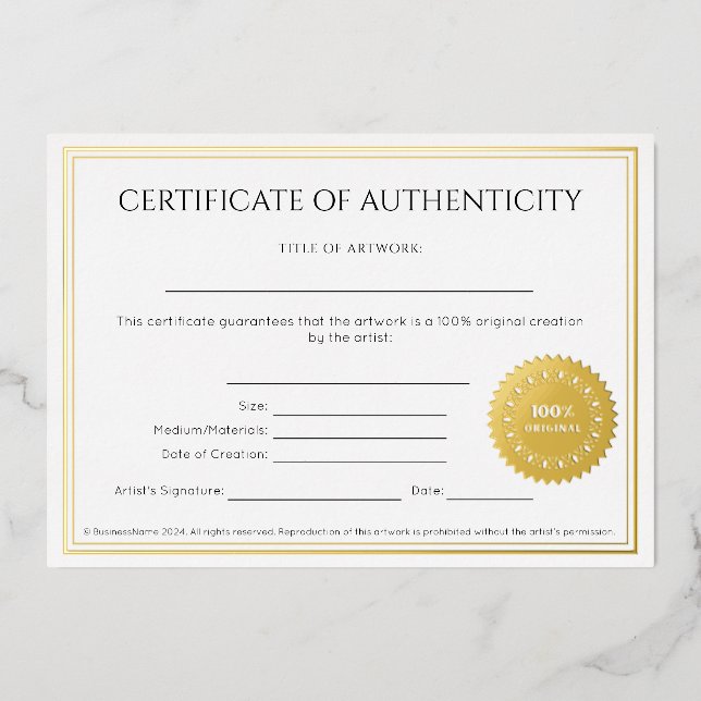 Elegant Artist's Certificate of Authenticity (Front)