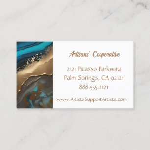 Elegant, artsy abstract, teal gold business card