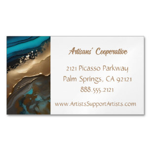 Elegant, artsy abstract, teal gold 	Magnetic business card
