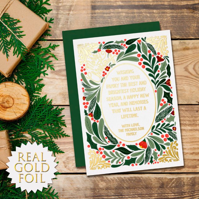 Elegant Artsy Floral Leaves Christmas Gold Foil Holiday Card (Creator Uploaded)