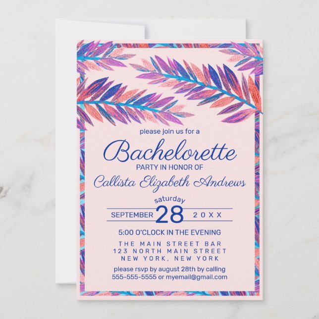Elegant Artsy Tropical Leaves Acrylic Bachelorette Invitation (Front)
