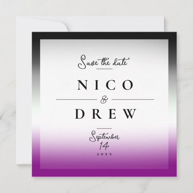 Elegant Asexual Pride Wedding  Save The Date (Front)