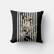 Elegant Asian Black White Stripe Gold Bamboo