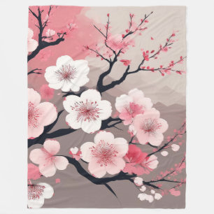 Elegant Asian Cherry Blossom Oriental Fleece Blanket