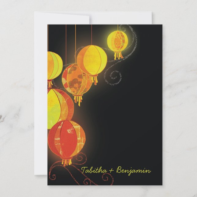 Elegant Asian Hanging Lanterns Wedding Invitation (Front)