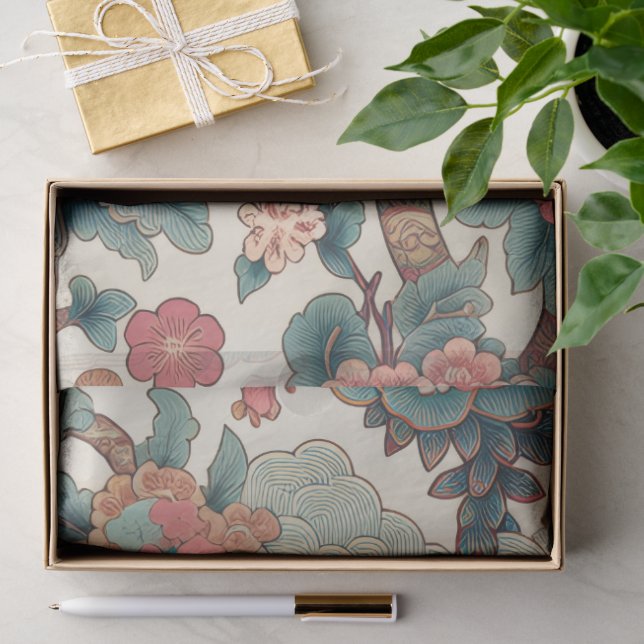 Elegant Asian-Inspired Botanical Tissue Paper (Gift)