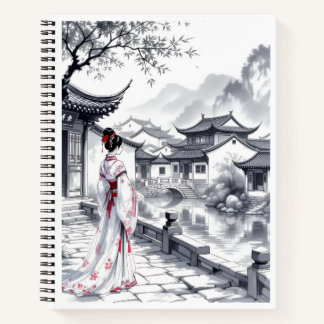 Elegant Asian Landscape Spiral Notebook 