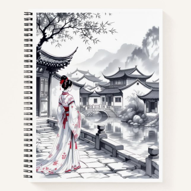 Elegant Asian Landscape Spiral Notebook  (Front)