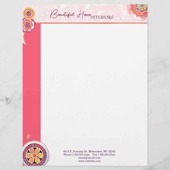 Elegant Asian Lotus Motif Pink Business Letterhead Design (Front)