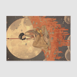 Elegant Asian Moon Sitter Decoupage Crafting  Tissue Paper