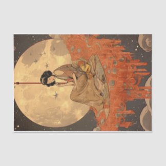 Elegant Asian Moon Sitter Decoupage Crafting  Tissue Paper