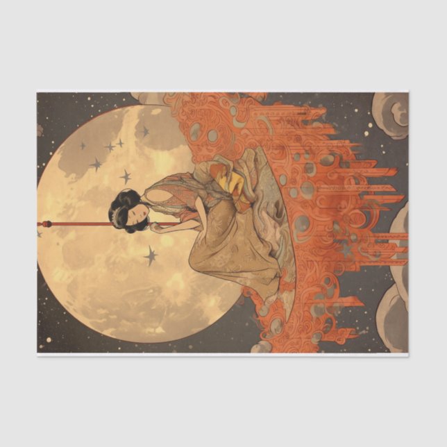Elegant Asian Moon Sitter Decoupage Crafting  Tissue Paper (Front)