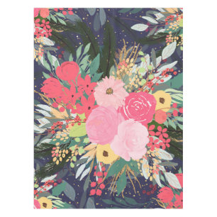 Elegant Astral Aura Winter Floral & Gold Dots Tablecloth