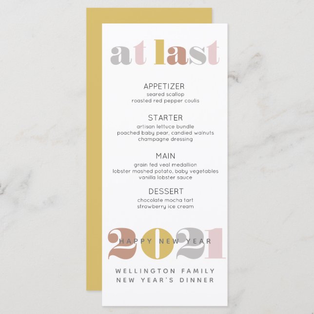 Elegant At Last 2021 Gold New Year's Menu (Front/Back)