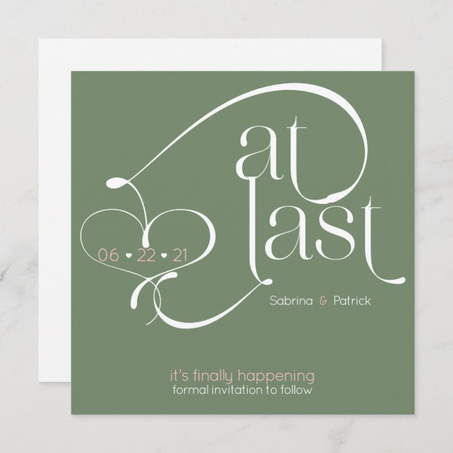 Elegant At Last Dusty Sage Green  Save the Date Invitation (Front/Back)