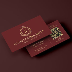 Elegant Attorney Legal Consultant Crown Burgundy Business Card