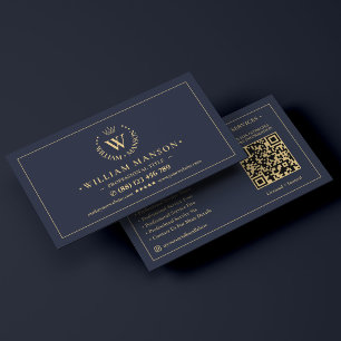 Elegant Attorney Mobile Notary Crown Dark Navy Business Card