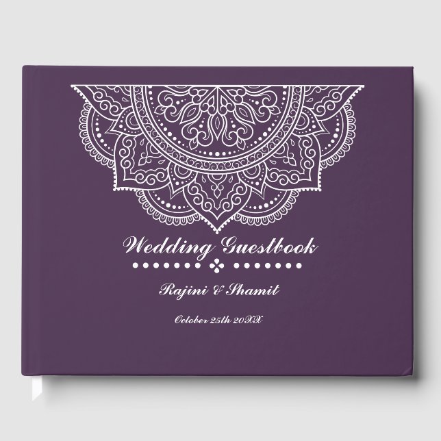 Elegant Aubergine Plum Paisley Mandala Guest Book (Front)