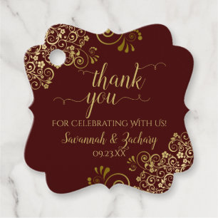 Elegant Auburn Brown & Gold Wedding Thank You Favour Tags