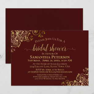 Elegant Auburn & Gold Lace Frills Bridal Shower Invitation