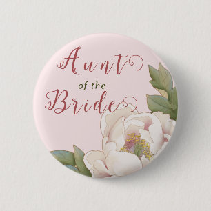 Elegant Aunt of the Bride Blush Pink Floral  6 Cm Round Badge