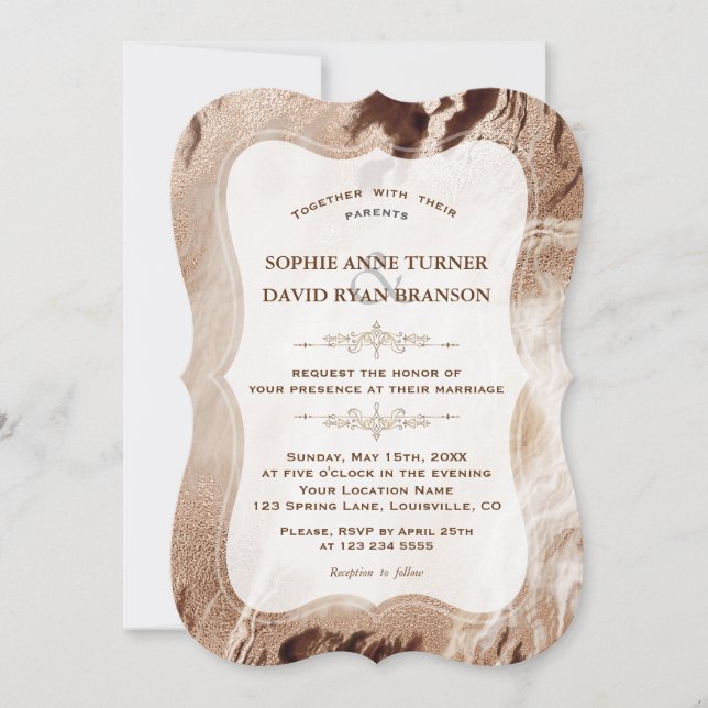 Elegant  Aurum Marble Gold Textured Wedding Invitation (Front)