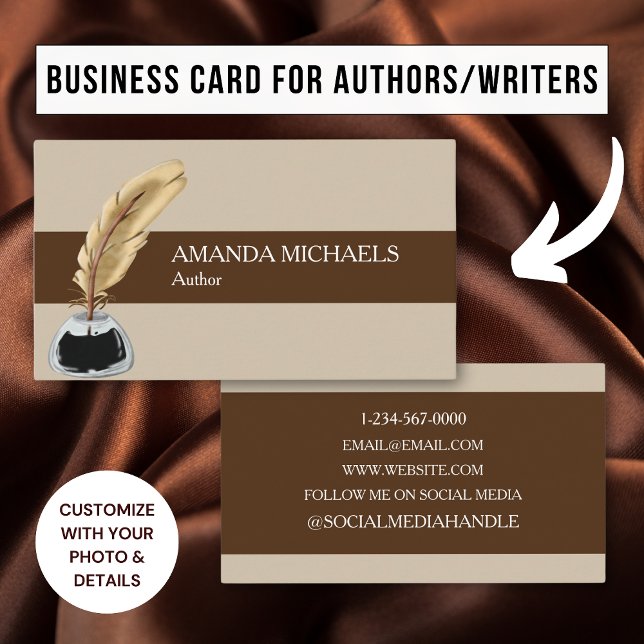 Elegant Author Book Writer Brown Ink Business Card (Creator Uploaded)