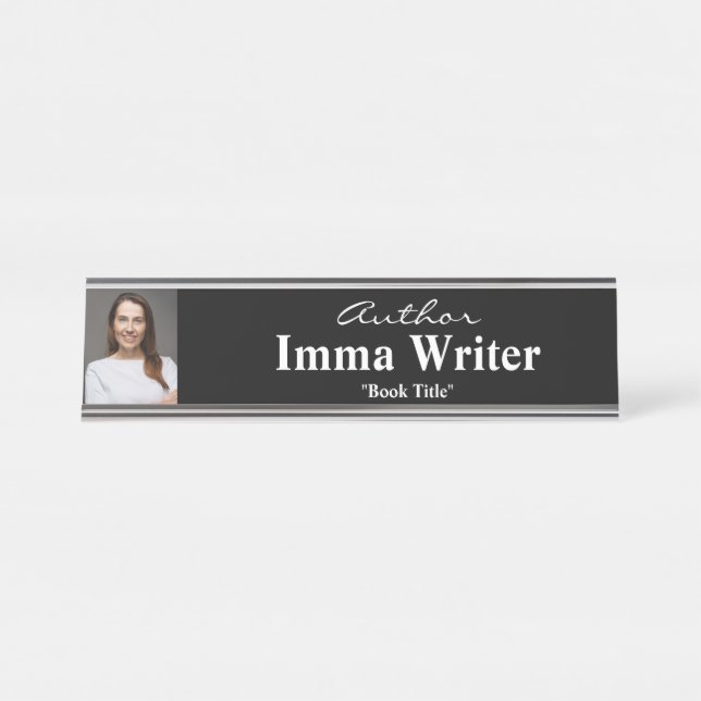 Elegant Author Name & Photo Promotional Table Desk Name Plate (Front)