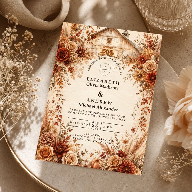 Elegant Autumn Barn Wedding Invitation (Creator Uploaded)