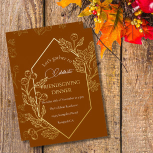 Elegant Autumn Berry Frame Terracotta Gold Script Foil Holiday Card