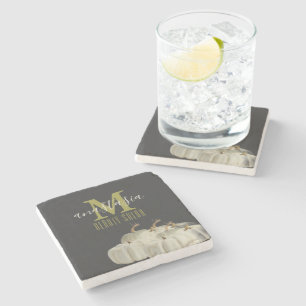 Elegant Autumn Black White Pumpkins Beauty salon Stone Coaster