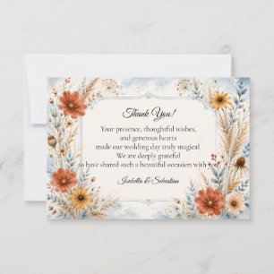 Elegant Autumn Blue Floral Wedding Thank You Card