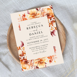 Elegant Autumn Boho Watercolor Floral Wedding Invitation