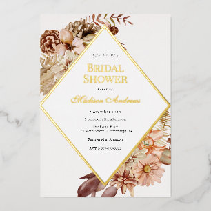 Elegant Autumn Bridal Shower Foil Invitation