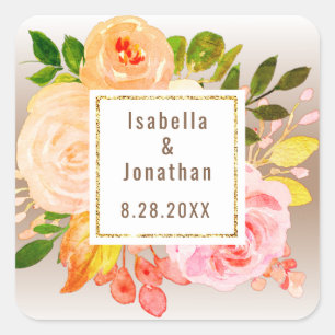 Elegant Autumn Brown Floral Bloom Gradient Wedding Square Sticker