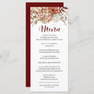 Elegant Autumn Burgundy Floral Wedding Flat Menu